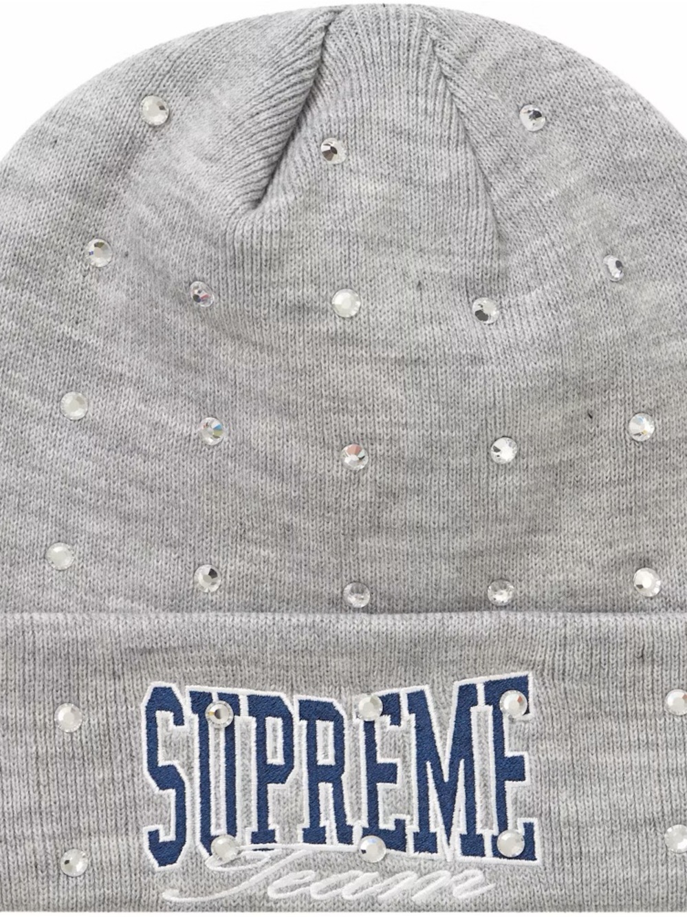 Supreme Kids Grey Rhinestone Embroidered Beanie